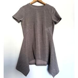 DONNA KARAN new deep gold shimmer knit asymmetrical longline peplum top blouse